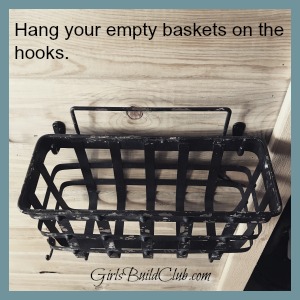 empty wire basket for entryway organizer. By Girls Build Club