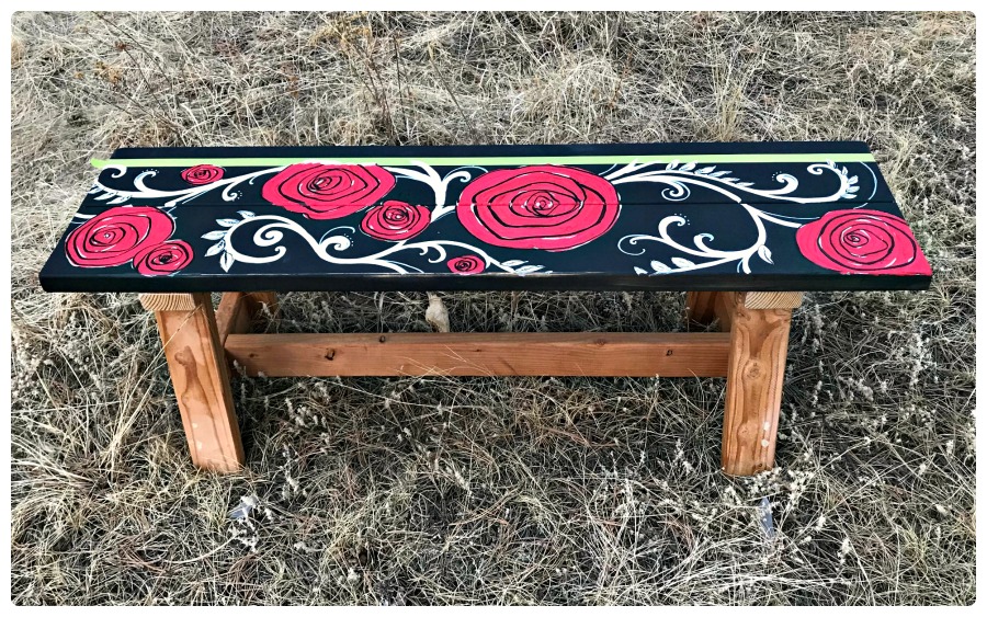 I love the red roses! This tutorial shows you step by step how to hand-paint the roses and decoupage the bench. It's an amazing look for someone who likes colorful furniture. And this diy bench tutorial tells you how to do it! by Girls Build Club