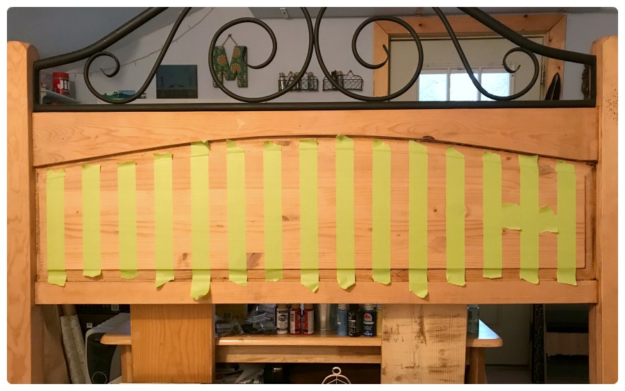 Taping out the plan for the serape headboard.