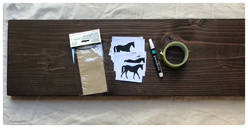 Supplies you'll need for transferring the horse outline to the bench.
