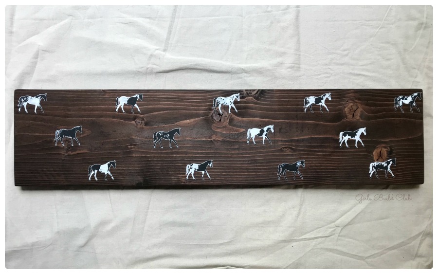 Painted Horse Bench DIY tutorial! The horses are all painted on the bench seat and now it's time to add the hairpin legs!