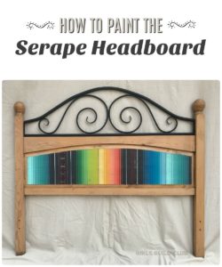 How to paint the serape headboard. Great southwestern boho diy project to add some color to your bedroom. >>painted furniture diy >>hand painted >>rustic pine >> distressed >> colorful furniture