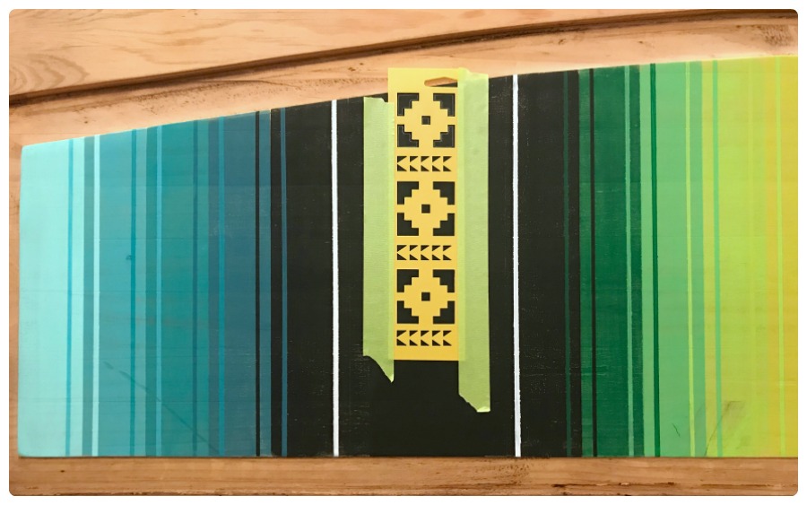 Adding the stencil elements to the Serape Headboard