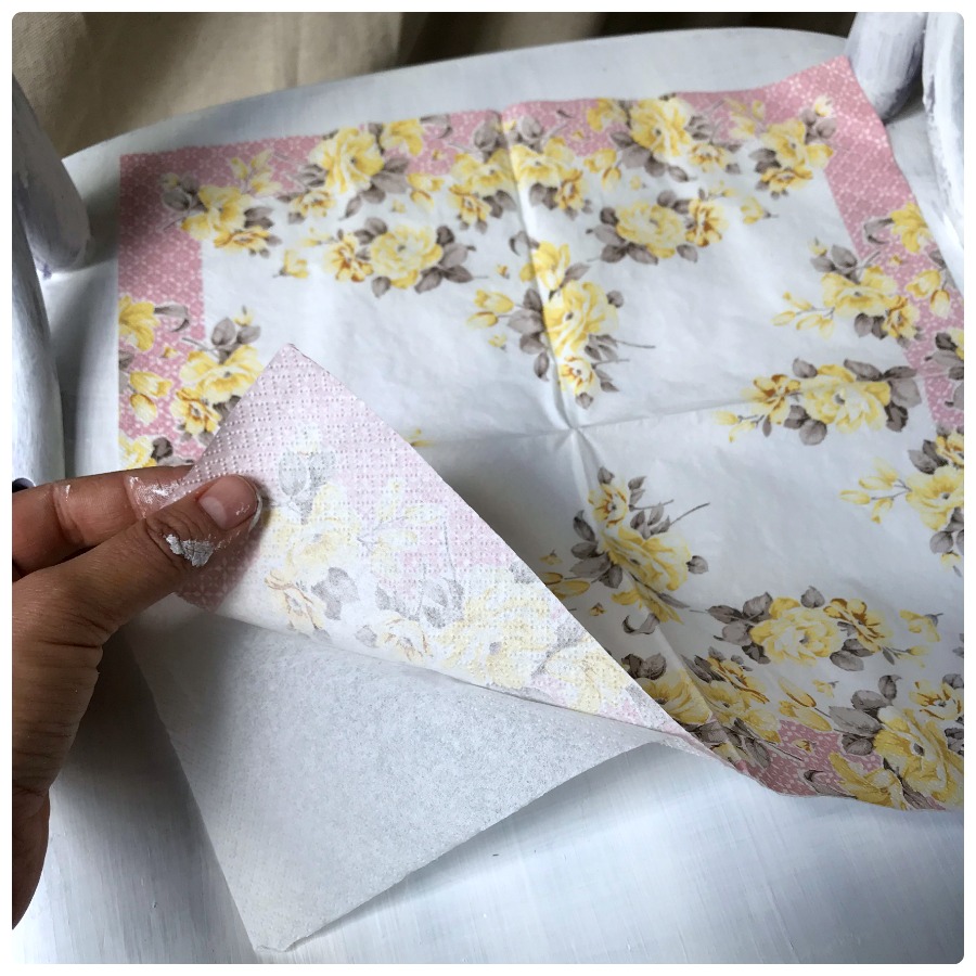 floral napkins for decoupaging the shabby chic chair. 