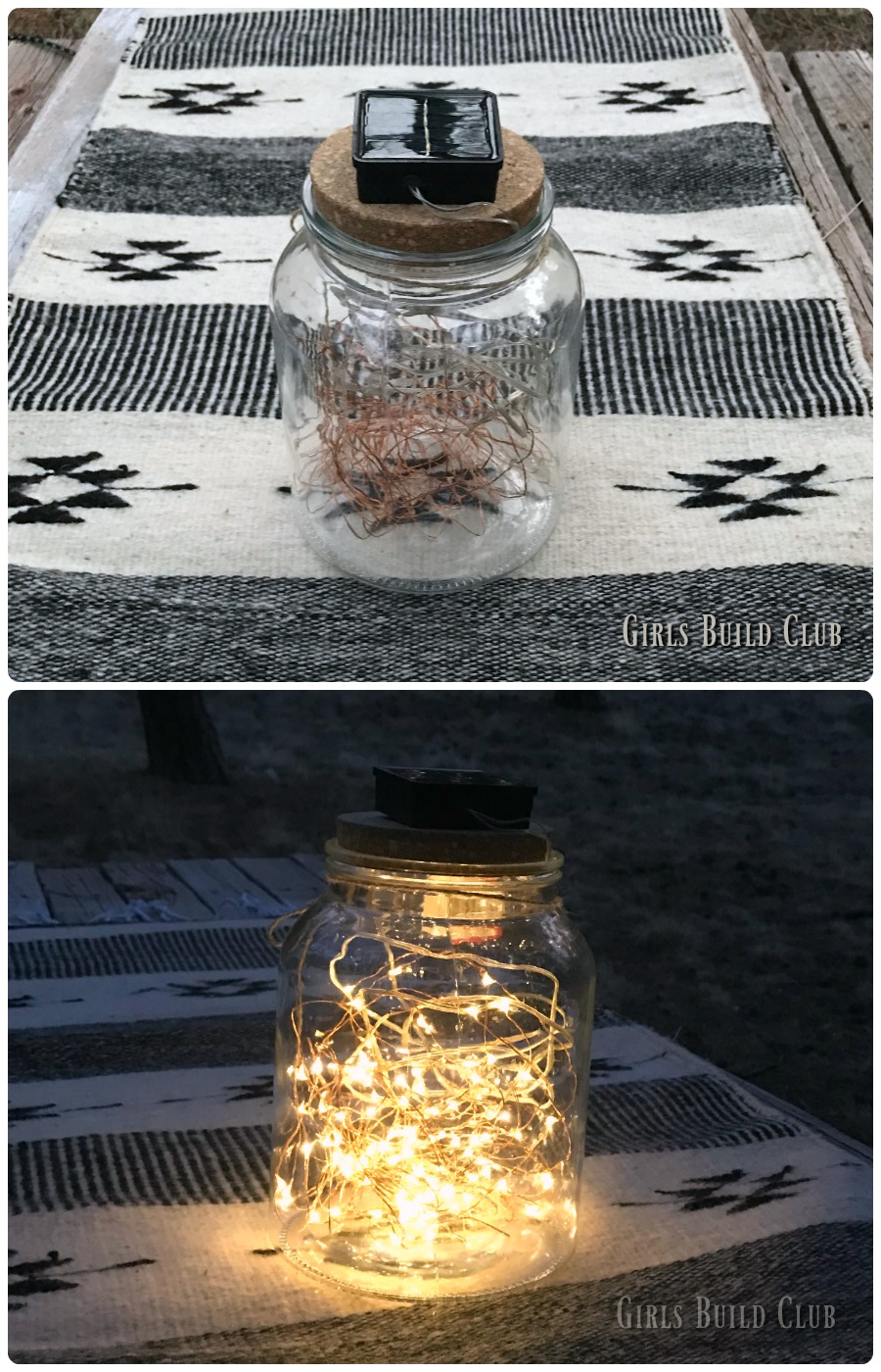 Learn how to make a STAR JAR with a glass jar and solar fairy lights! It's sooooo easy. And looks so pretty on those summer nights outside. Makes a great table centerpiece for those outdoor dinners and bbq's when you're entertaining outside. #solarlights #fairylights #diy #masonjar