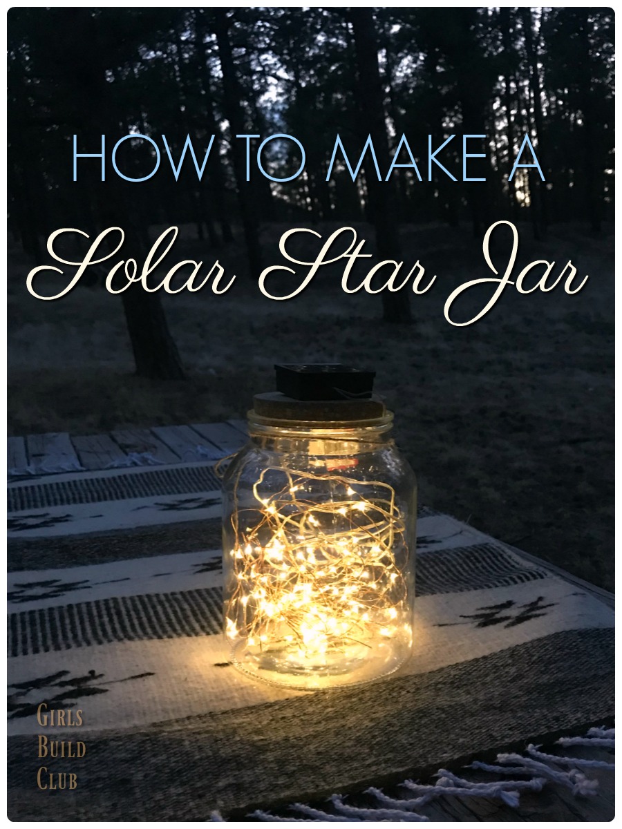 Learn how to make a STAR JAR with a glass jar and solar fairy lights! It's sooooo easy. And looks so pretty on those summer nights outside. Makes a great table centerpiece for those outdoor dinners and bbq's when you're entertaining outside. #solarlights #fairylights #diy #masonjar