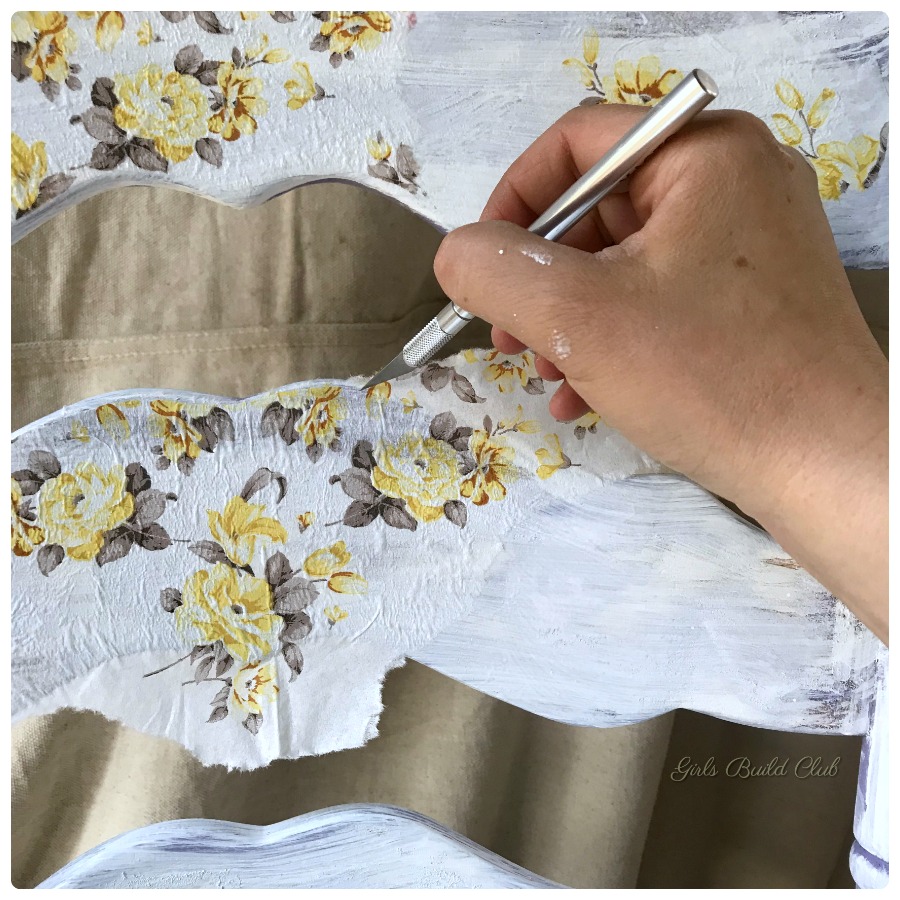 How to decoupage the floral napkins onto the shabby chic chair! It's starting to look so feminine and pretty! #shabbychic #floral #decoupage #modpodge #paintedfurniture