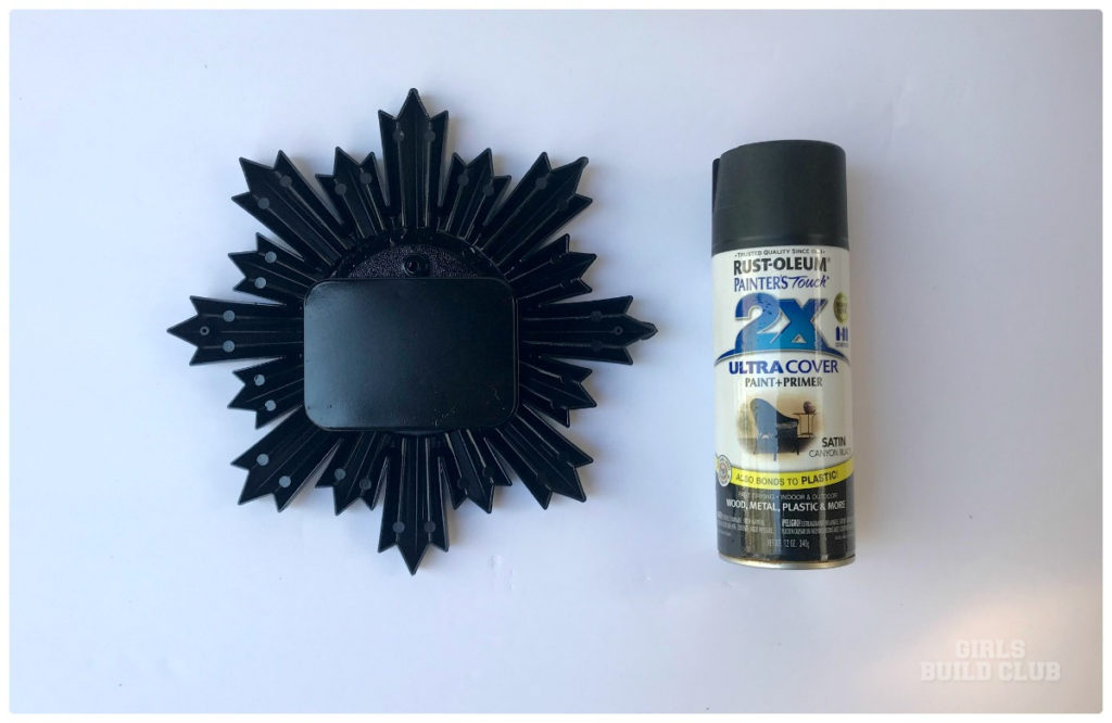 Spray paint the tin and back of mirror so the tin blends in and hides better.  Soon you'll be hiding your stuff in plain sight with your Secret Stash Mirror. Click through to see how I made it.