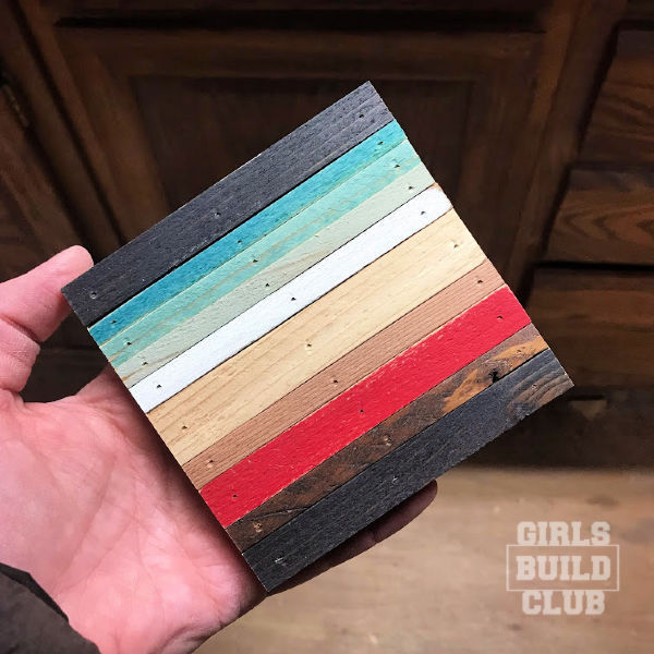 Make your own simple wood mosaic in this diy tutorial by Girls Build Club