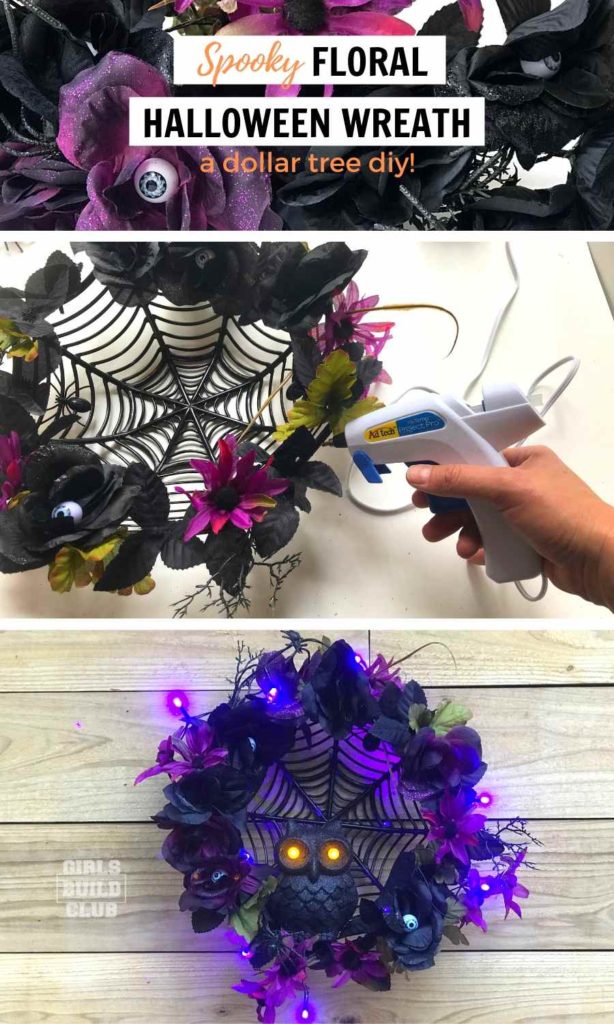 I made this spooky halloween wreath from dollar store supplies!  It would be great as halloween party decor or halloween wedding decoration.  it even doubles as a candy bowl. 