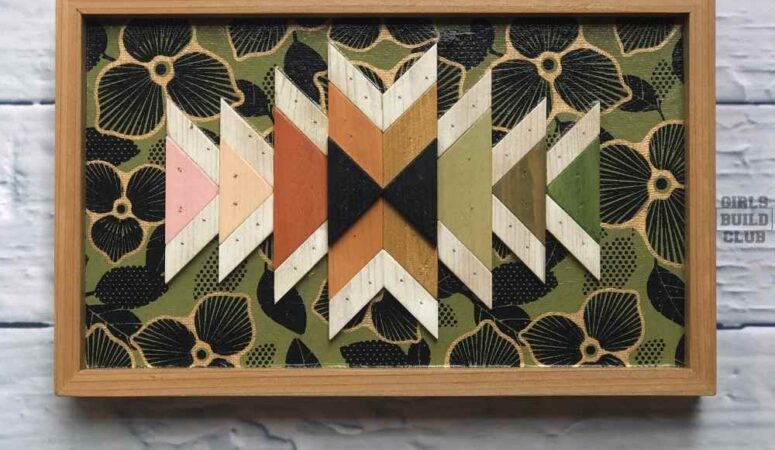 How to make the DIY geometric and floral wood mosaic art! Download the free mosaic build plans.