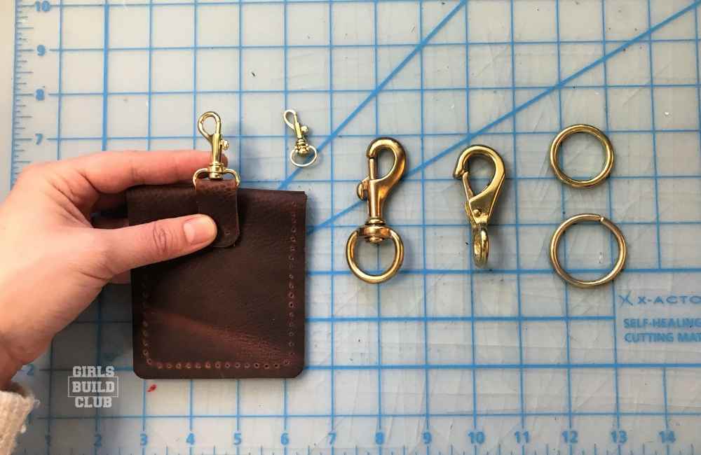 Sew the keychain strap on your leather wallet