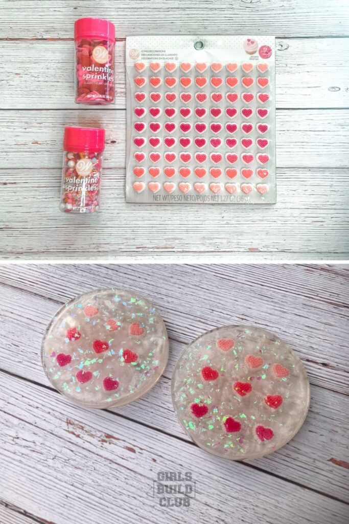 DIY Resin Coasters With Heart Candy For Valentine's Day